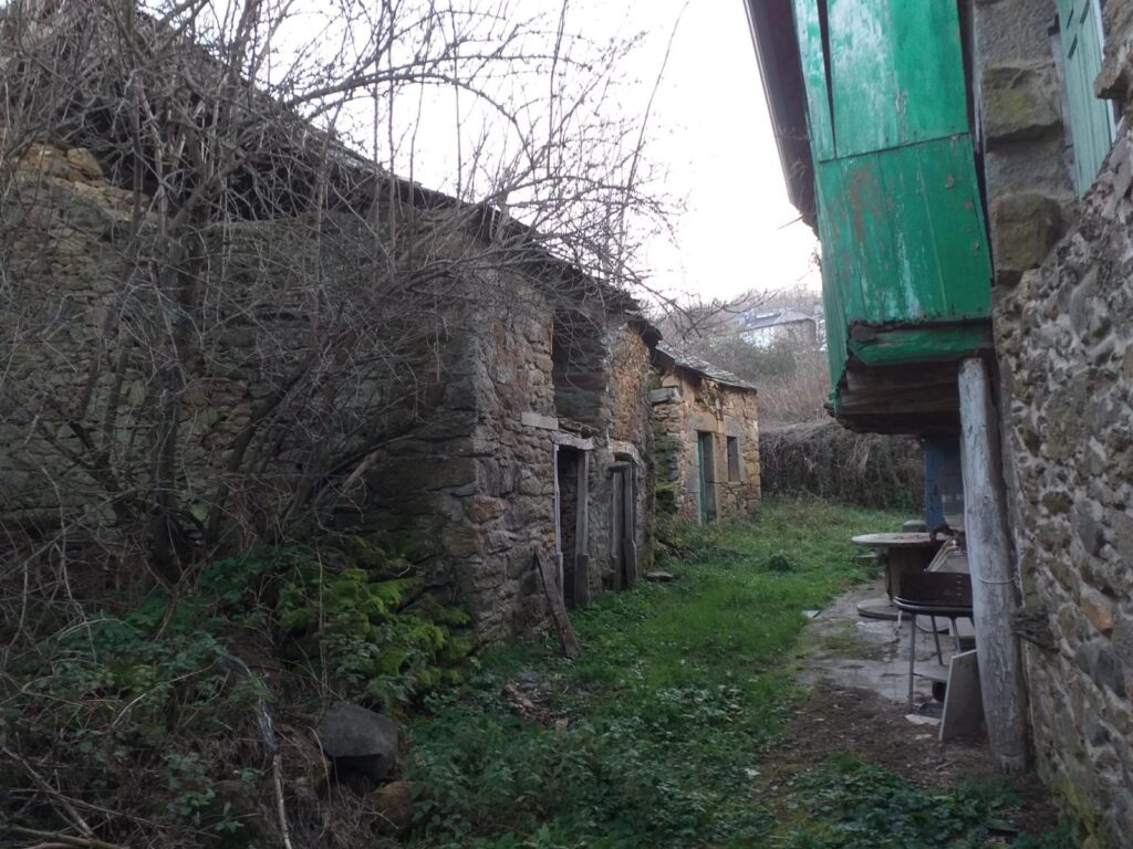 Callejón con casas tradicionales y huerto en Galende